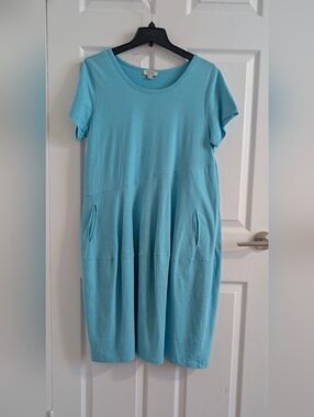 Orientique Naturally Turquoise Organic Cotton Pocket Midi Asymmetric Dress  M